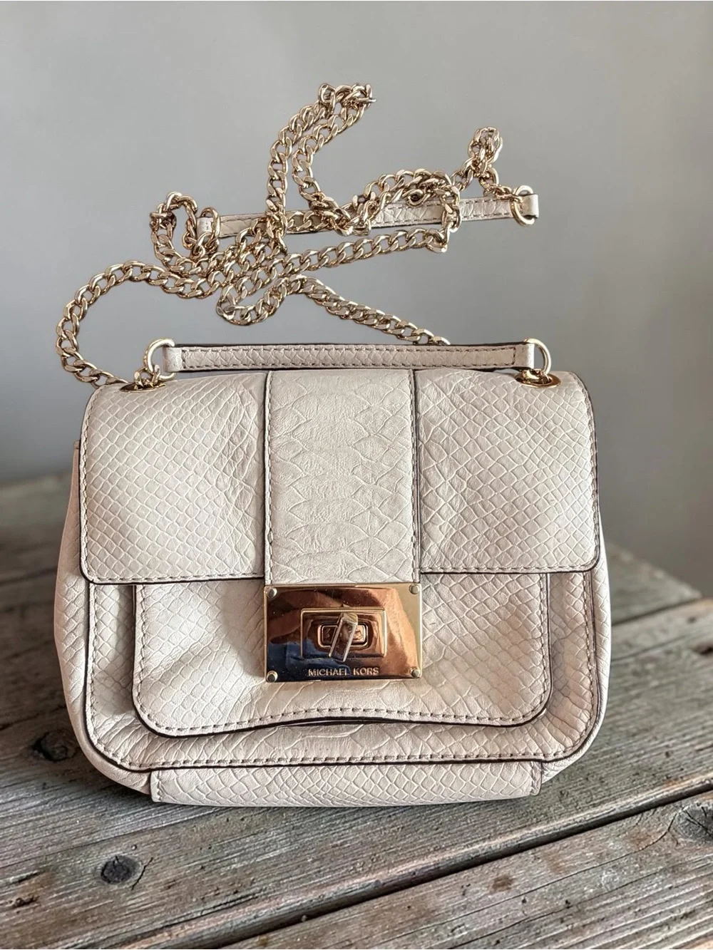 Michael Kors Sloan Python Embossed Leather Chain Shoulder Bag